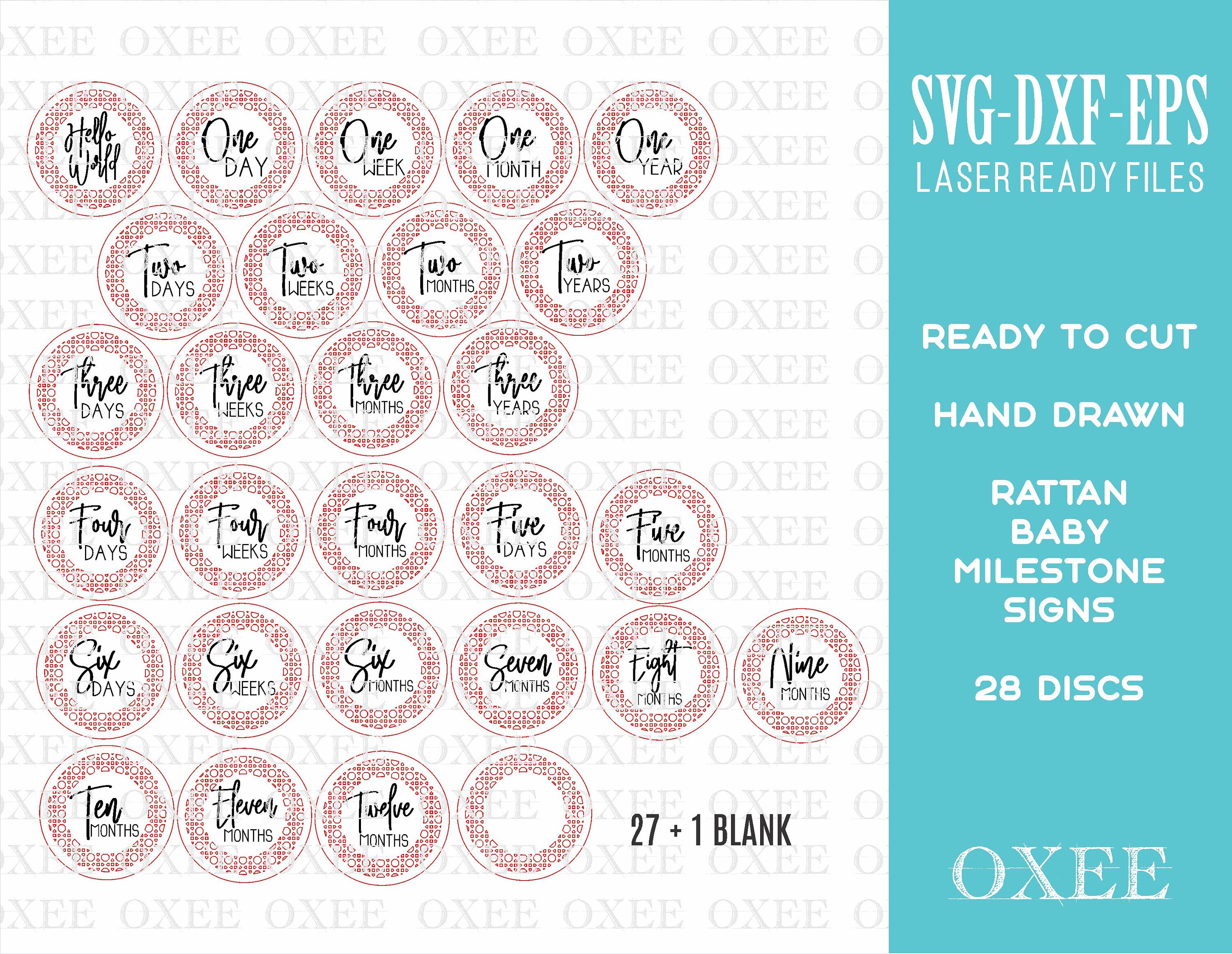 Rattan Baby Milestone Discs SVG Bundle by Oxee, Boho Newborn Sign Svg ...