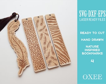 Nature pattern Bookmark SVG bundle by Oxee, bookworm gift, laser cut feather bookmark, wooden bookmark SVG, book lover SVG
