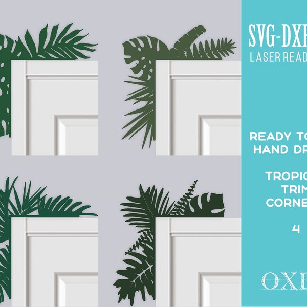 Floral trim corners SVG bundle by Oxee, wooden home decor laser cut, laser cut tropical trim corners, door decor SVG
