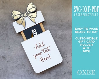 Gift Card Holder SVG by Oxee, lasert cut pattern Gift Card pocket, birthday gift card holder pattern