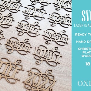 Weihnachtsteller Worte SVG Bundle von Oxee, Weihnachten Worte svg, Tischkarten aus Holz, Glowforge svg, Laser cut Datei