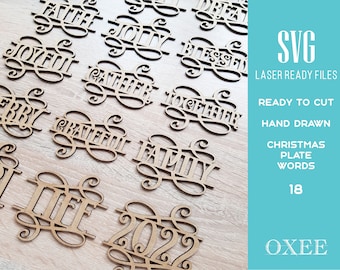 Christmas Plate Words SVG Bundle, Laser Cut File