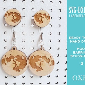 Moon earrings SVG bundle by Oxee, lunar phase wooden stud earrings laser cut, laser cut boho earrings, whole moon wooden drop earrings SVG