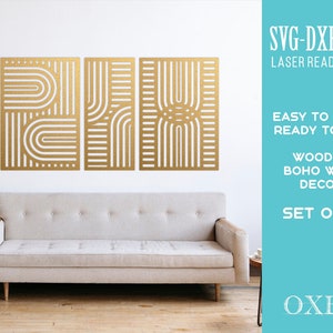 Boho arch wall decor laser file by Oxee, set of 3 wooden wall sign laser cut file, laser cut wooden bohemian arch decor