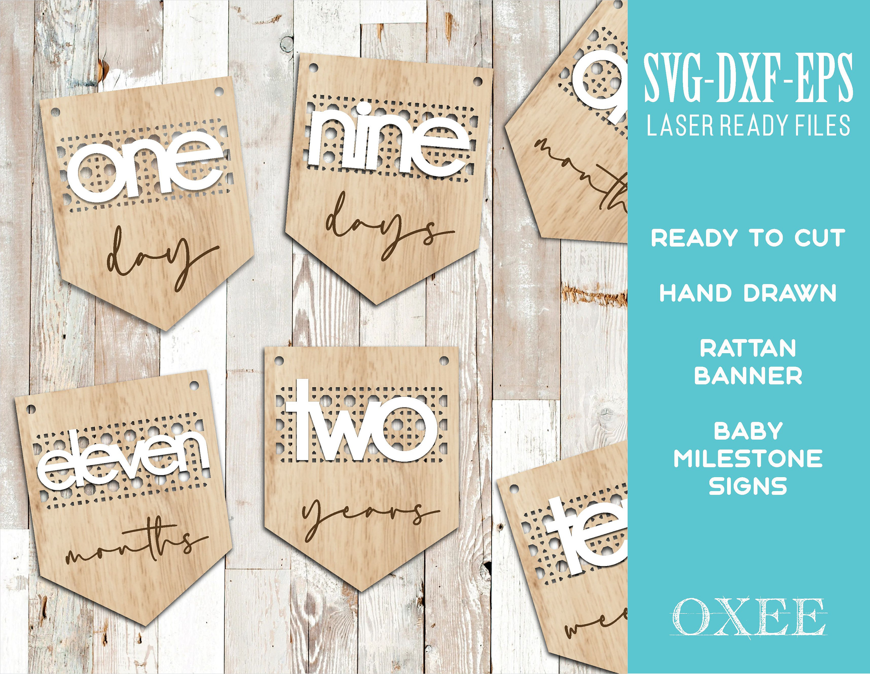 Rattan Banner Style Baby Milestone by Oxee, Glowforge Boho Newborn Sign ...
