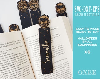 Spooky Skull Halloween Bookmarks, Laser Cut Files (SVG DXF EPS)