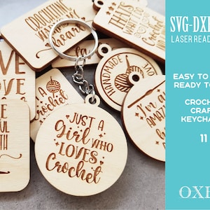 かぎ針編みキーホルダー SVG バンドル、レーザーカット ファイル (デジタル ダウンロード)