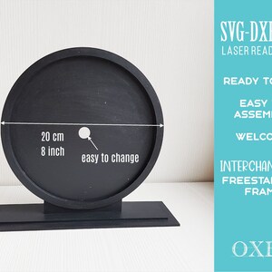Interchangeable freestanding circle frame by Oxee, laser cut file, freestanding home decor, digital file