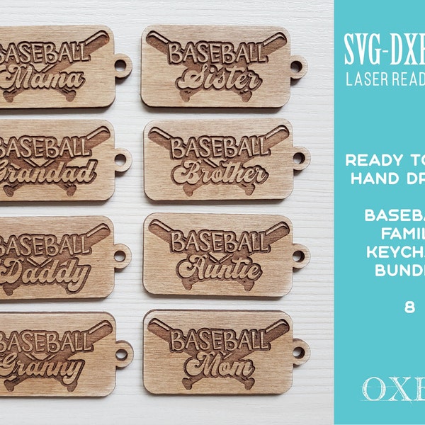 Baseball family Keychain SVG bundle by Oxee, Keychain SVG, baseball auntie SVG, baseball granny svg, Glowforge svg, Laser cut file