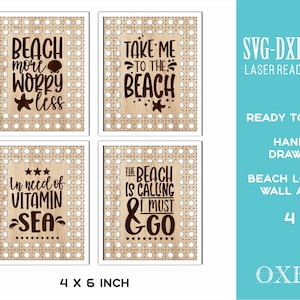 Beach house wall sign bundle SVG by Oxee, rattan wooden beach house wall sign laser cut, laser cut wooden wall art