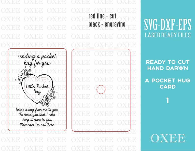 Pocket hug SVG laser cut file by Oxee, Valentine's day gift, wooden Vakentine's day card, wooden small gift SVG image 3