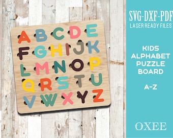 Alphabet Puzzle by Oxee, Childrens puzzle file, Laser cut file plan, cnc pattern, cnc cut, laser cut templates, Glowforge cut file