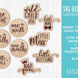 Paquete SVG Baby Milestone de Oxee, signo de recién nacido svg, nueve meses svg, tres meses svg, Cut Files Cricut, edad mensual del bebé svg