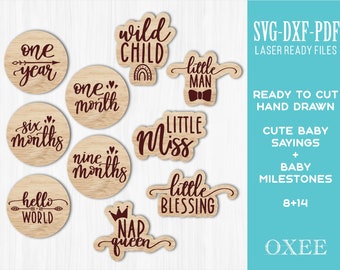 Baby Milestone SVG Bundle, Newborn Sign, Monthly Age (Digital Download)