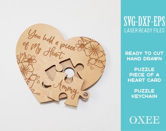 Love Heart Wooden Card SVG, Puzzle Piece Keychain, Valentine Gift (Digital Download)