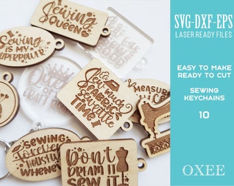 Sewing Keychain SVG bundle by Oxee, Keychain SVG, sewing quotes SVG, Inspirational gift, Glowforge svg, Laser cut file