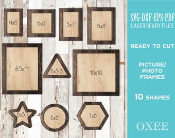 Picture photo frames Digital bundle by Oxee, star hexagon DIY wooden wall sign laser cut, laser cut wooden family photo, circle frame