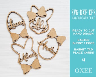 Laser Cut Easter Egg and Bunny Basket Tags, Place Cards (SVG DXF EPS)