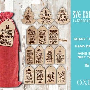 Funny wine gift tags, Christmas gift tags SVG bundle by Oxee, wine bag svg, wooden gift tags, Glowforge svg, Laser cut file