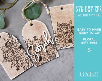 Peony Floral Gift Tags SVG Bundle, Laser Cut File