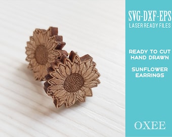 Sunflower Stud Earrings SVG, Laser Cut Boho Earrings (Digital Download)