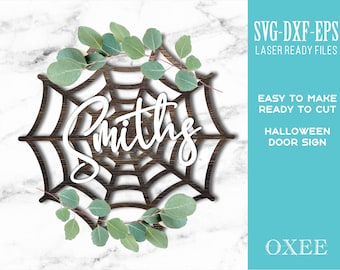Laser Cut Spider Web Halloween Door Hanger SVG (Digital File)