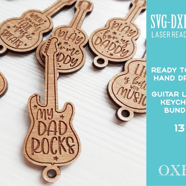 Guitar lover Keychain SVG bundle by Oxee, Keychain SVG, hand drawn wreath SVG, hand made gift, Glowforge svg, Laser cut file