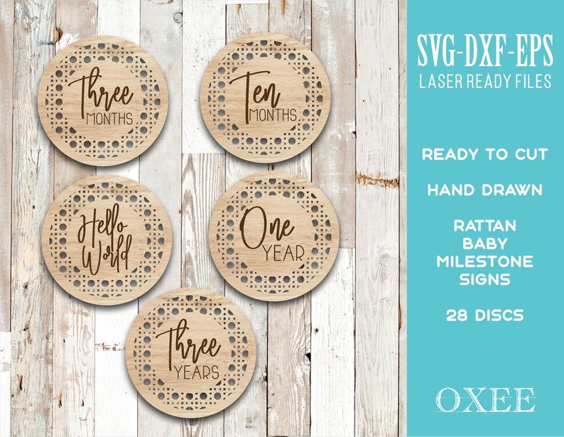 Rattan Baby Milestone Discs SVG Bundle by Oxee, Boho Newborn Sign Svg ...