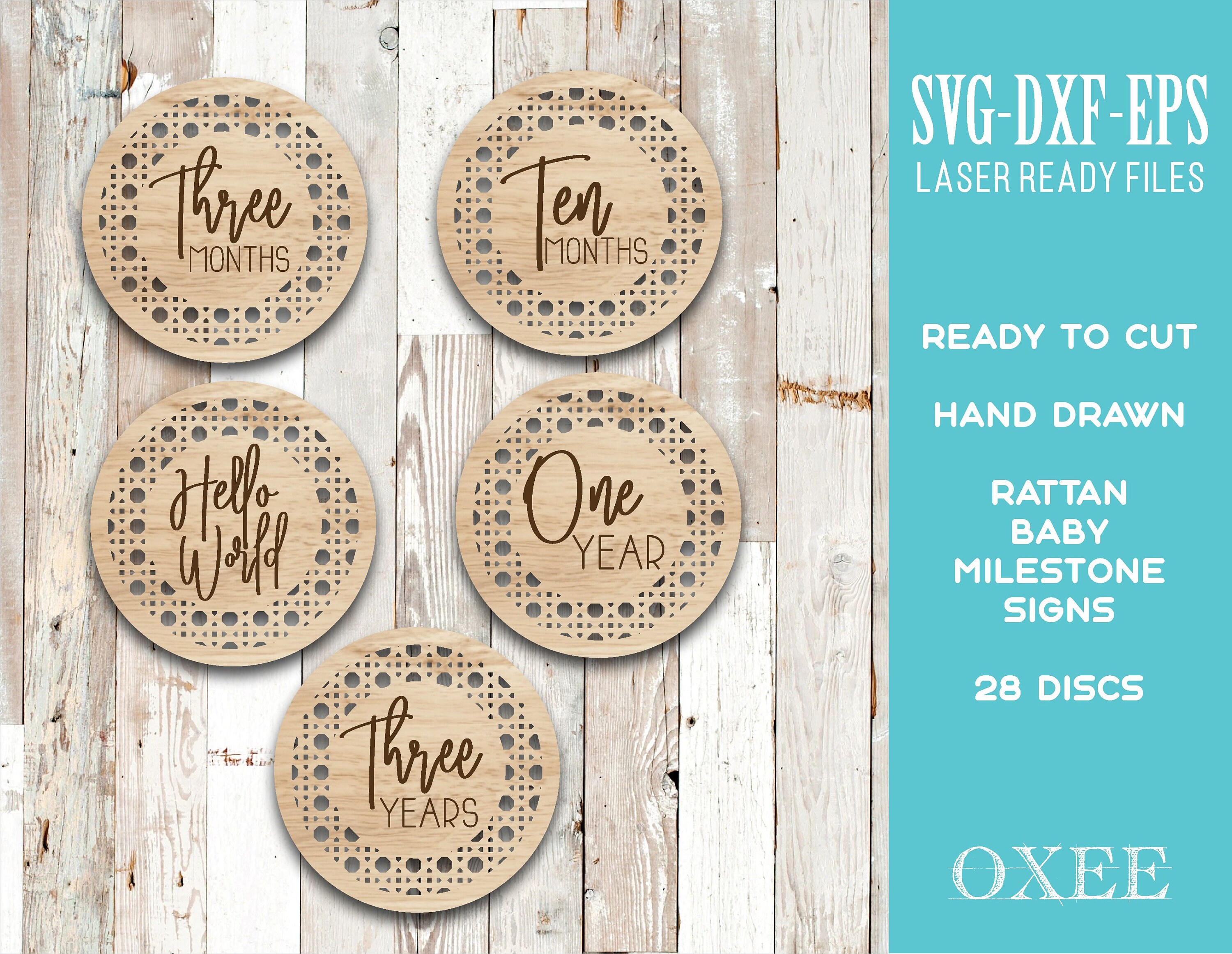 Rattan Baby Milestone Discs SVG Bundle by Oxee, Boho Newborn Sign Svg ...