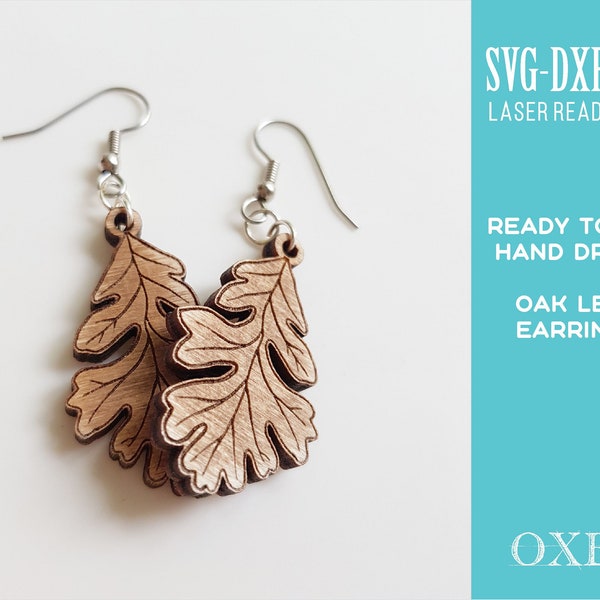 Oak Leaf earrings SVG by Oxee, oak wooden earrings laser cut, laser cut boho earrings, autumn leaves wooden earrings SVG