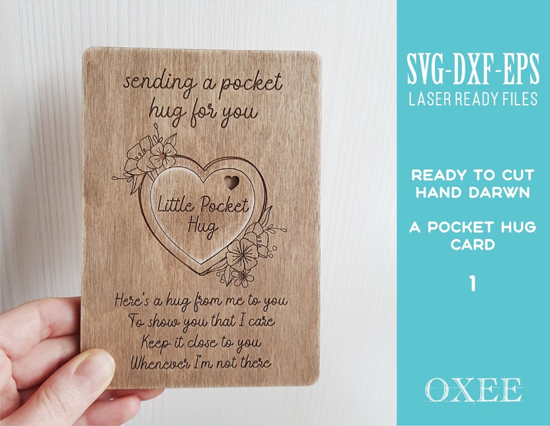 Pocket hug SVG laser cut file by Oxee, Valentine's day gift, wooden Vakentine's day card, wooden small gift SVG image 2