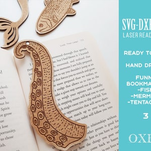 Funny Bookmark SVG bundle by Oxee, bookworm gift, laser cut ocean inspired bookmarks, wooden bookmark SVG, book lover SVG