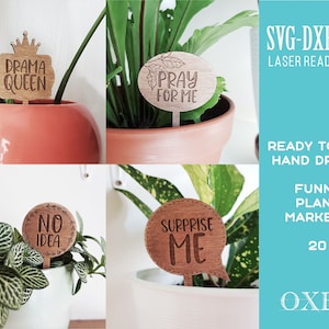 Paquete SVG de marcador de plantas divertido de Oxee, estacas de plantas divertidas, estacas de plantas de maceta SVG, marcadores de jardín SVG, Glowforge svg, archivo cortado con láser