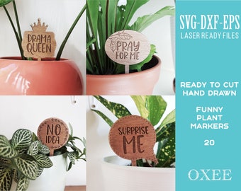 Funny plant marker SVG bundle by Oxee, Funny Plant Stakes, pot plant Stakes SVG, Garden Markers SVG, Glowforge svg, Laser cut file