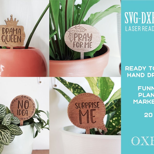 Funny plant marker SVG bundle by Oxee, Funny Plant Stakes, pot plant Stakes SVG, Garden Markers SVG, Glowforge svg, Laser cut file