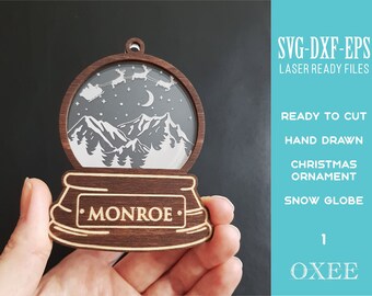 Snow Globe Christmas Ornament SVG, Laser Cut File, Custom Name