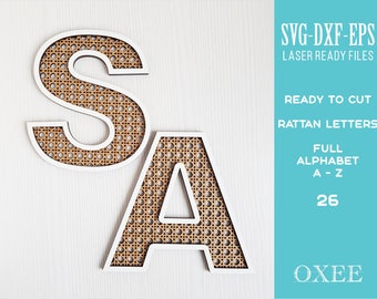 Rattan alphabet SVG by Oxee, boho earrings stand laser cut, laser cut earrings holder, hexagon stand