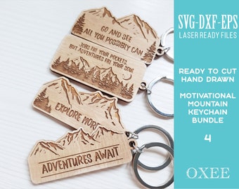 Motivational Mountain Keychain SVG Bundle, Laser Cut File
