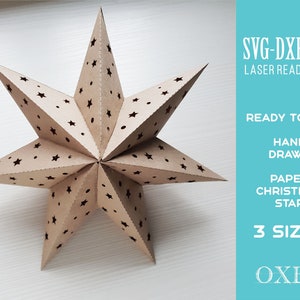 Oxee による紙のクリスマス スター SVG、クリスマス ライト SVG、紙のスター ナイト ライト、Glowforge SVG、レーザー カット ファイル