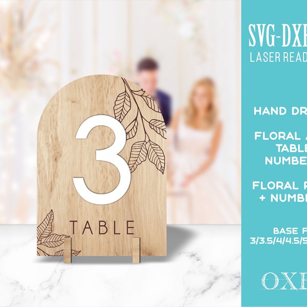 Floral Arch Table Numbers cut file by Oxee, wooden wedding table numbers, laser cut table numbers