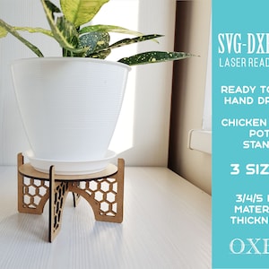 Soporte de maceta de granja cortado con láser por Oxee, soporte de planta de alambre de pollo, archivo de corte de soporte de planta de interior, Glowforge svg, archivo de corte láser