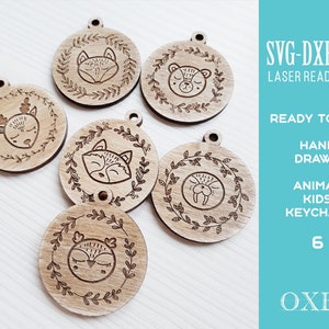 Hand drawn animal Keychain SVG bundle by Oxee, kids Keychain SVG, kids back pack pendant SVG, hand made gift, Glowforge svg, Laser cut file