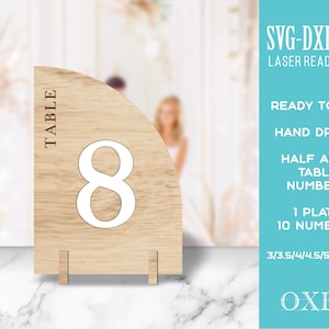 Half Arch Table Numbers cut file by Oxee, wooden wedding table numbers, laser cut table numbers