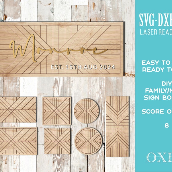 Boho Shiplap naambord SVG-bundel, lasergesneden familiebord (digitale download)
