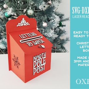 Padrão SVG de caixa de correio de Natal da Oxee, letras para caixa de Papai Noel DIY, Glowforge svg, arquivo cortado a laser