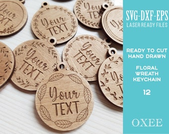 Floral Wreath Keychain SVG Bundle, Laser Cut File (12 Designs)
