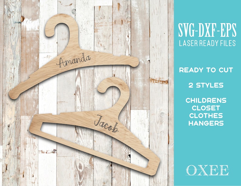 Kids Clothes Closet Hangers SVG bundle by Oxee, wooden baby closet hangers svg, toddler closet hangers svg, laser cut file image 2