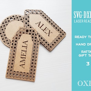 Rattan gift tags SVG bundle by Oxee, Cane Stocking svg, wooden gift tags, Glowforge svg, Laser cut file