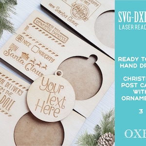 Lot de cartes postales de Noël avec ornements SVG par Oxee, étiquettes cadeaux en bois, ornement de Noël au pôle Nord svg, svg Glowforge, fichier découpé au laser