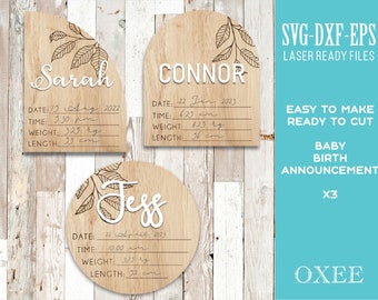 Arched Baby Birth Announcement SVG, Laser Cut File